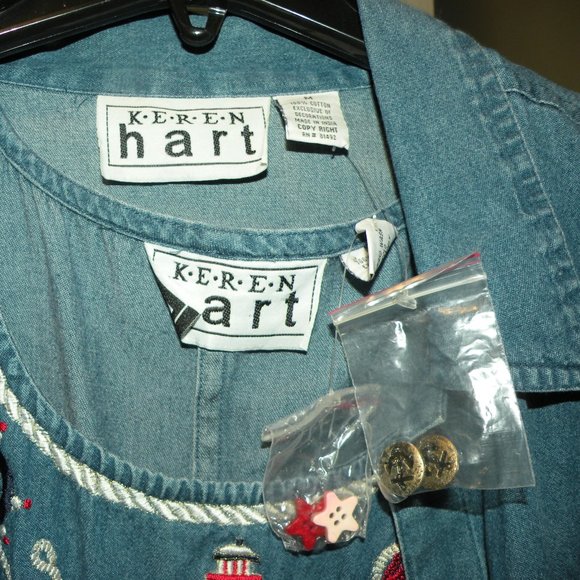 KAREN HART EMBROIDERY EMBELLISHED DENIM NWT NAUTICAL DRESS AND MATCHING JACKET M - Picture 6 of 6